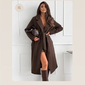Classic Brown Wrap Belted Long Coat